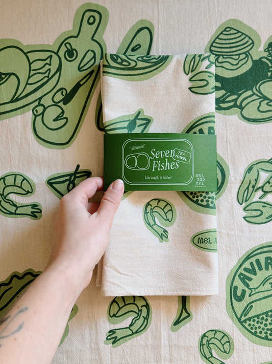 Seven Fishes Tea Towel - Evergreen