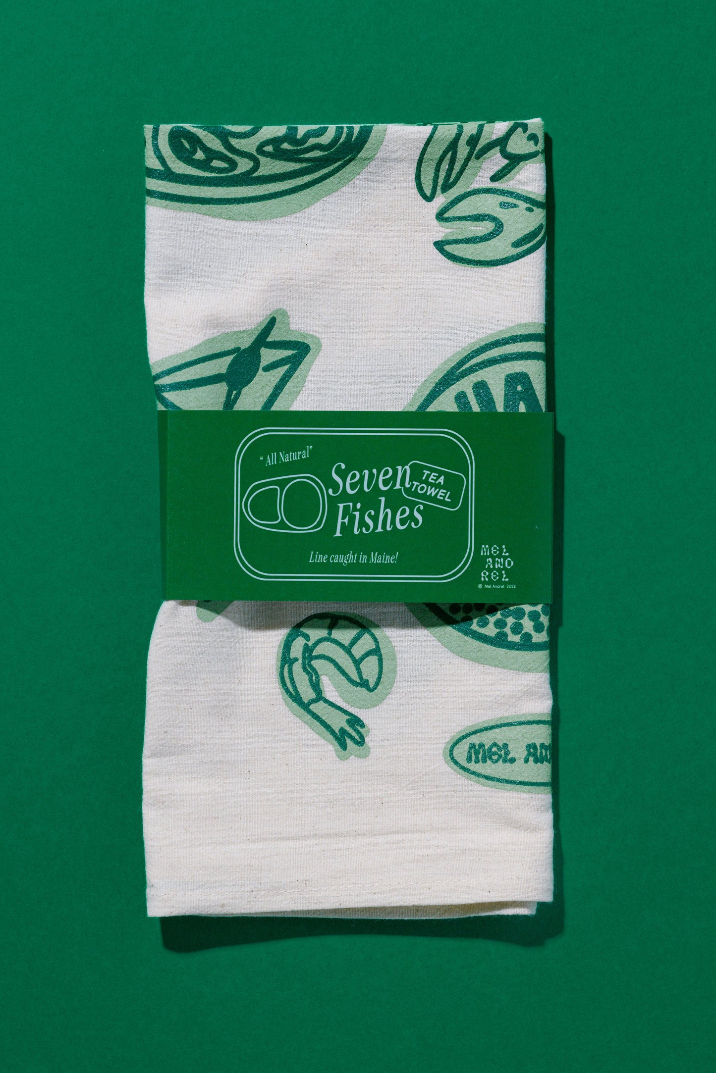 Seven Fishes Tea Towel - Evergreen