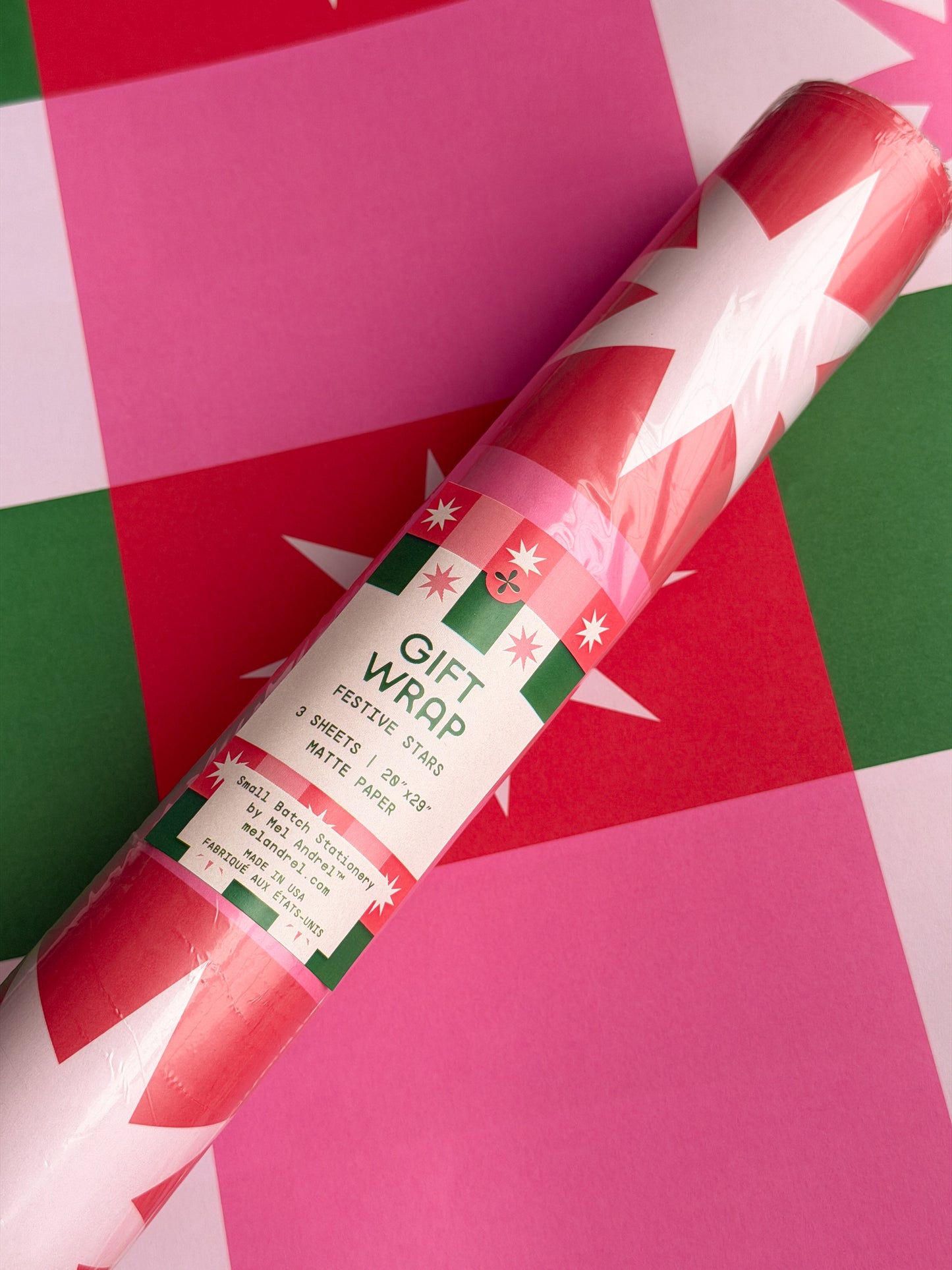 Festive Stars Wrapping Paper- Roll of 3 Sheets